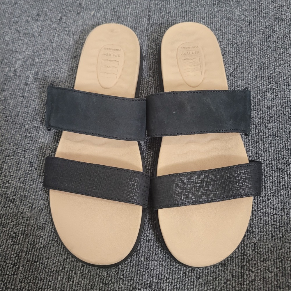 Sperry Size 8.5 Plushwave Leather Slide Sandals Womens Black STS86099